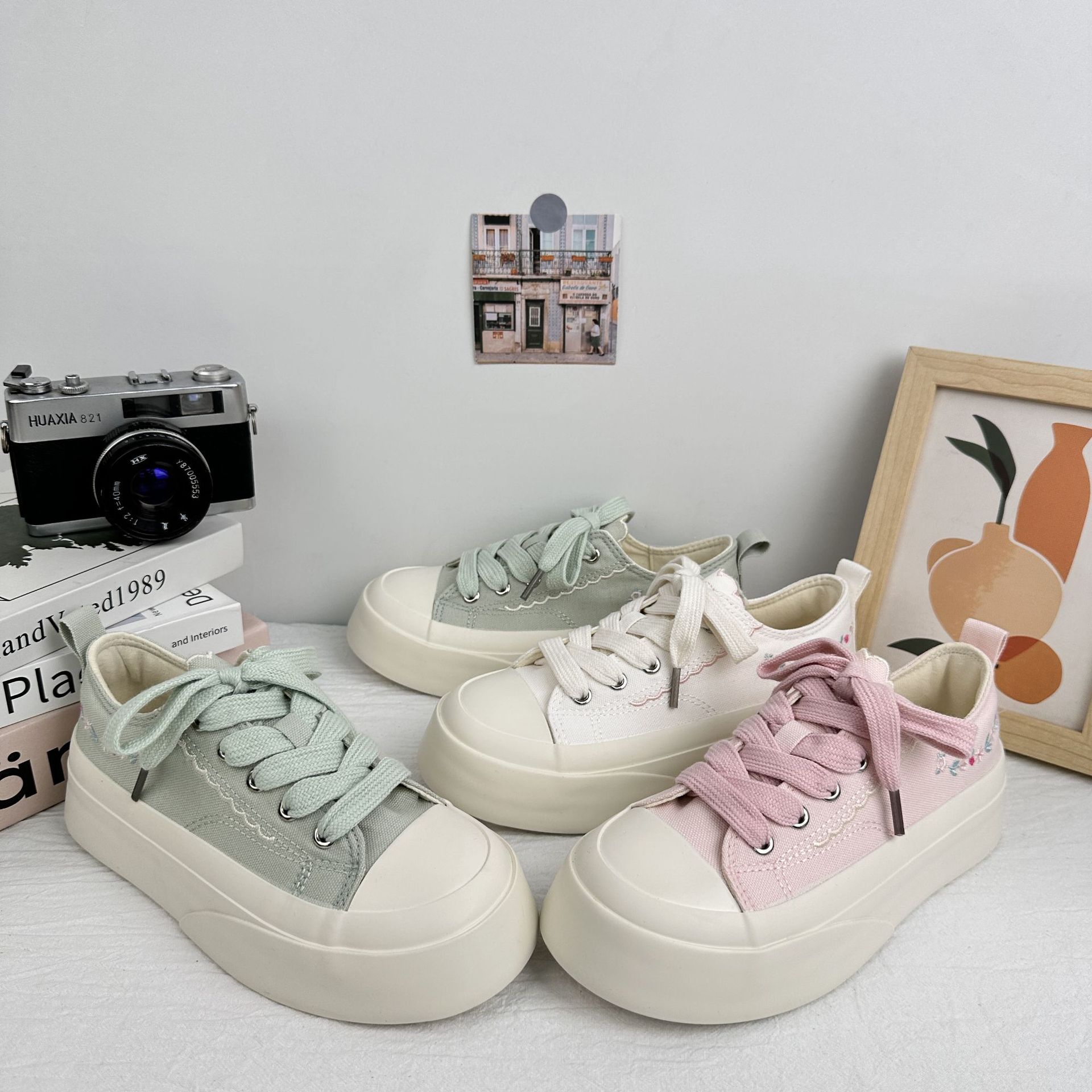 Zapatos de plataforma de onda lejana, zapatos de moda para mujer, 2025, zapatos de lona de nicho de todo fósforo, zapatos de mujer de verano, zapatos blancos, zapatillas casuales image 1