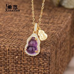 s925纯银天然紫水晶葫芦项链女招财纳福新中式暖言福禄珠宝锁骨链