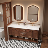 Умывальник в американском стиле Комбинация шкафчиков для ванной комнаты в китайском стиле в стиле ретро Раковина для ванной во французском стиле из шифера Встроенная двойная раковина горячего изгиба