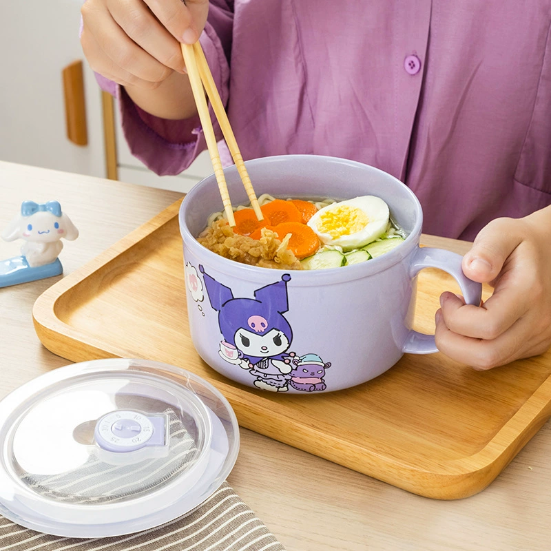 Ge Jiezhi Sanrio керамическая миска для быстрого приготовления лапши с крышкой, запечатанная и свежая миска для студентов, личная ланч-бокс