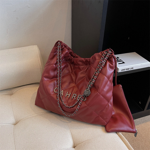This year's popular bags for women large capacity  new fashion chain shoulder bag texture Internet celebrity rhombus bucket bag