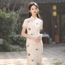 国风旗袍2024新款女夏季新中式改良连衣裙年轻款少女竹叶熊猫长款