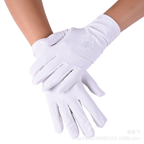 四季女士氨纶绣花手套薄短款跳舞雪尔白色手套表演礼仪珠宝手套