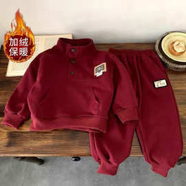 童装男童秋冬加绒加厚2025新款中大童洋气帅气时髦韩版两件套酷潮