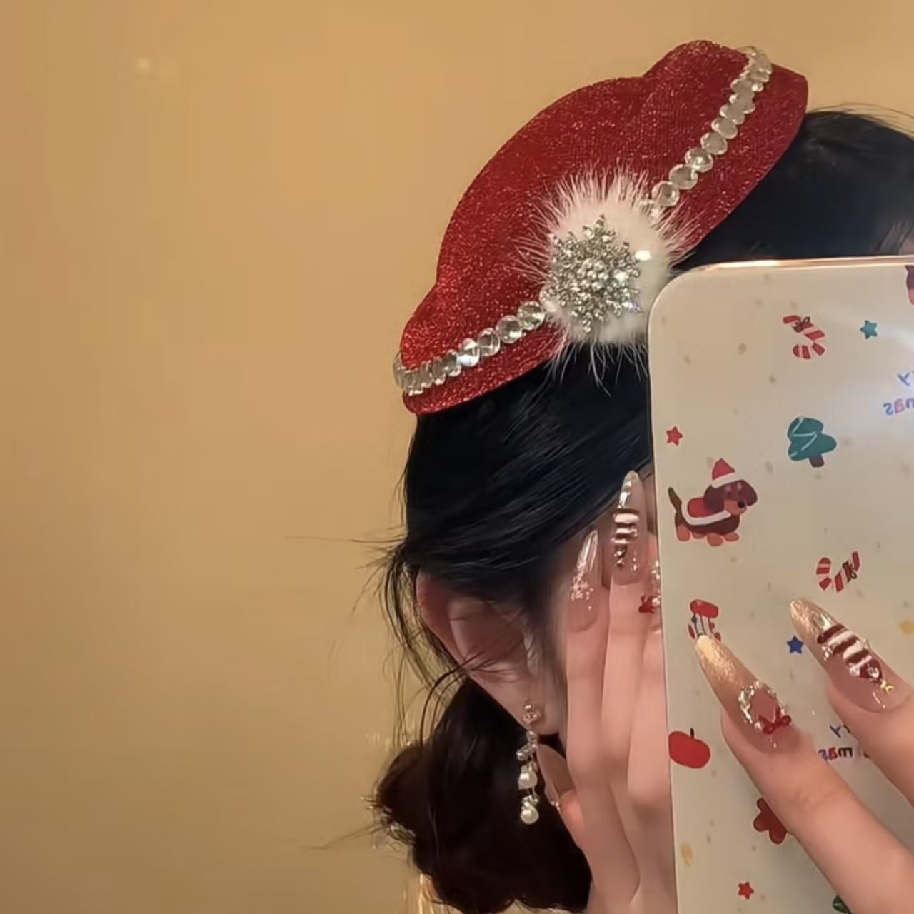 Christmas Atmosphere Diamond Hat Hairpin Retro Sweetheart Sparkling Diamond Daughter Cos Photo Props New Year Hair Accessories Headdress