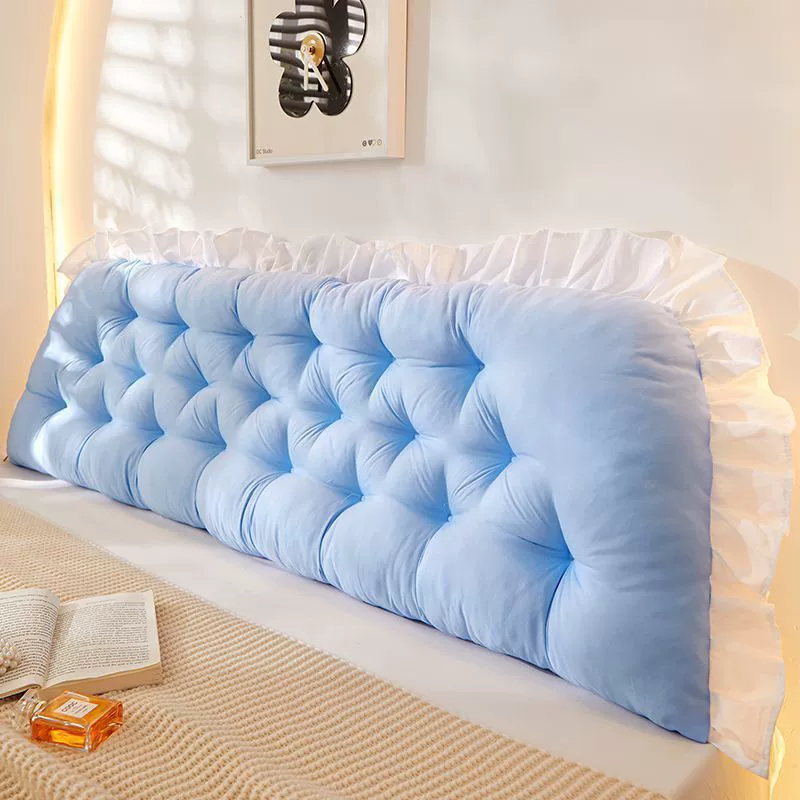 Bed Headboard Cushion Tape Pillow, Soft Ruffled Backrest, Sizes 50×90–50×200 cm