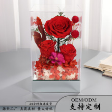 云南永生花成品亚克力三朵玫瑰花情人节生日结婚纪念日礼物永生花