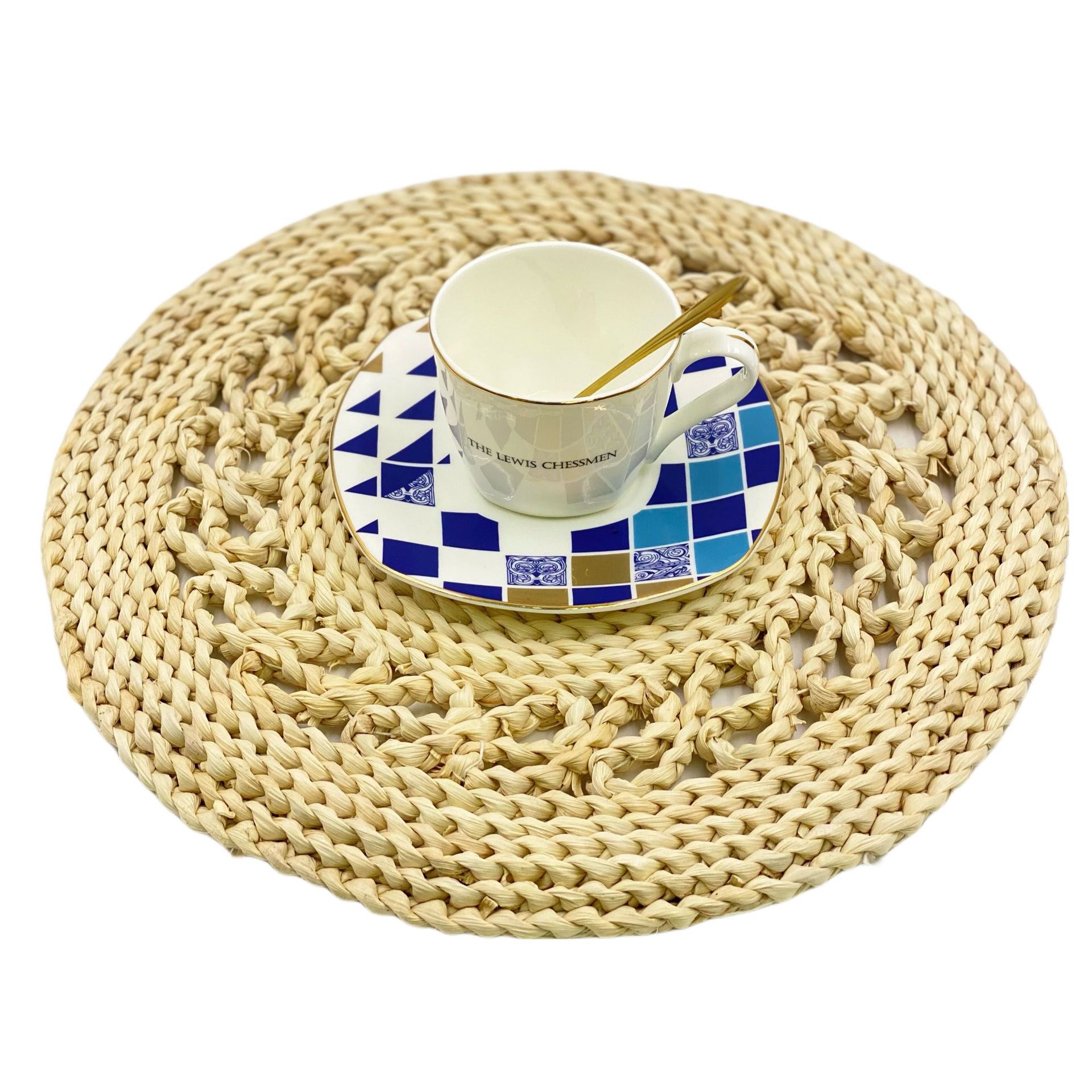 Amazon venta caliente de mortero tejido a mano maíz piel tejido almohadilla de mesa almohadilla de aislamiento almohadilla de taza