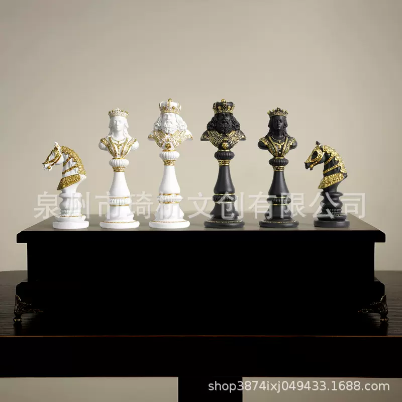 跨境新品国际象棋摆件黑白金银西洋人像小棋子摆设家居桌面装饰品