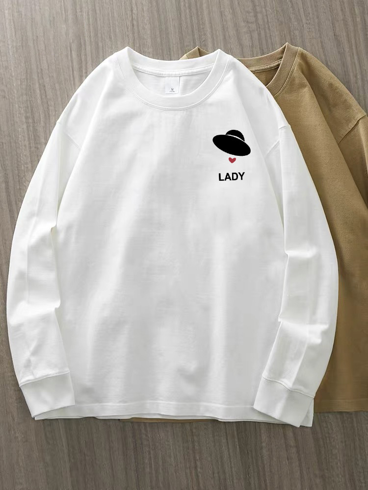 230g 100% algodón de alta gama camiseta de mujer de manga larga primavera y otoño nuevo estilo coreano camiseta de cuello redondo para mujeres