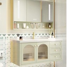 法式轻奢浴室柜组合陶瓷一体卫生间现代简约洗漱台橡胶木烤漆洗手