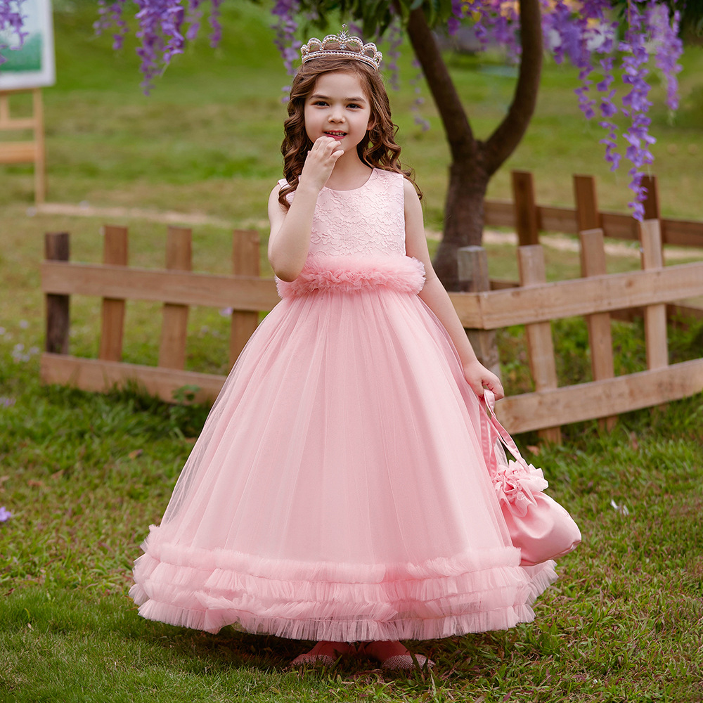 Vestidos de Fiesta de Boda para Niñas, Estilo Europeo y Americano, Primavera-Verano 2023, Vestido Largo de Princesa con Falda Abullonada, Estilo Europeo y Americano