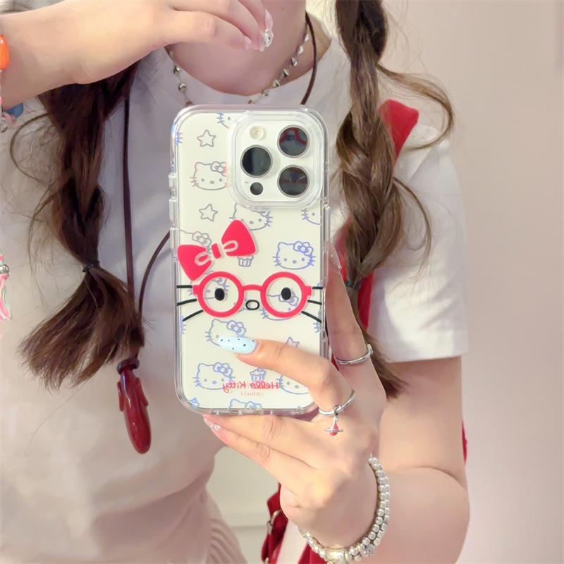 Gafas de nudo de mariposa roja niña kt para iphone15 funda para teléfono móvil 16ProMax Apple 14/13 funda para teléfono móvil