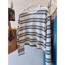 2025秋季新款韩系撞色条纹长袖t恤女宽松慵懒风休闲上衣内搭打底