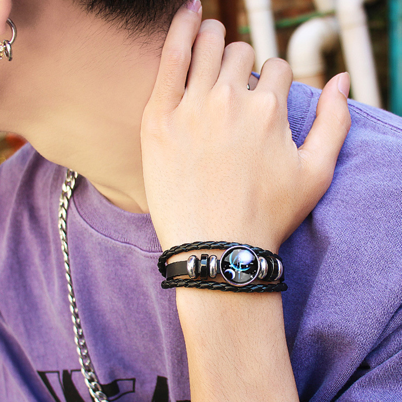 Bracelets Classification 1 Piece Quantity Daily Occasion Retro Constellation Beaded Alloy Leather Rope Unisex Bracelets 1 Piece