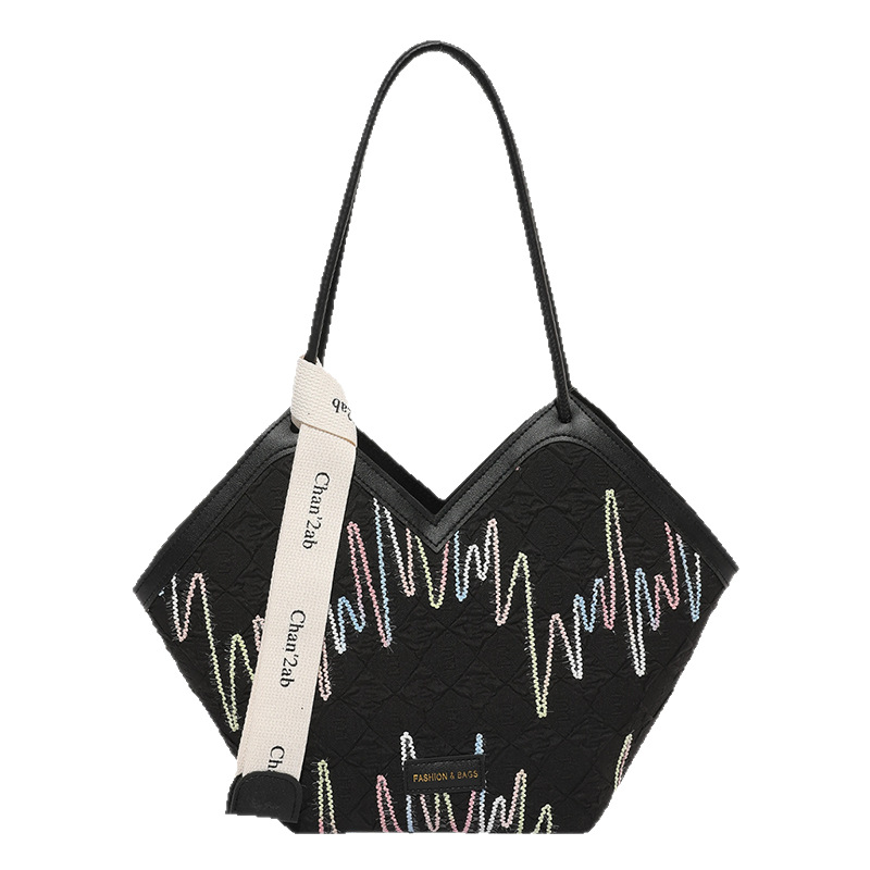 Bolso de viaje de lona nuevo transfronterizo, bolso de axila de un solo hombro con rayas de color contrastante, bolso de ocio de gran capacidad Tote para mujer