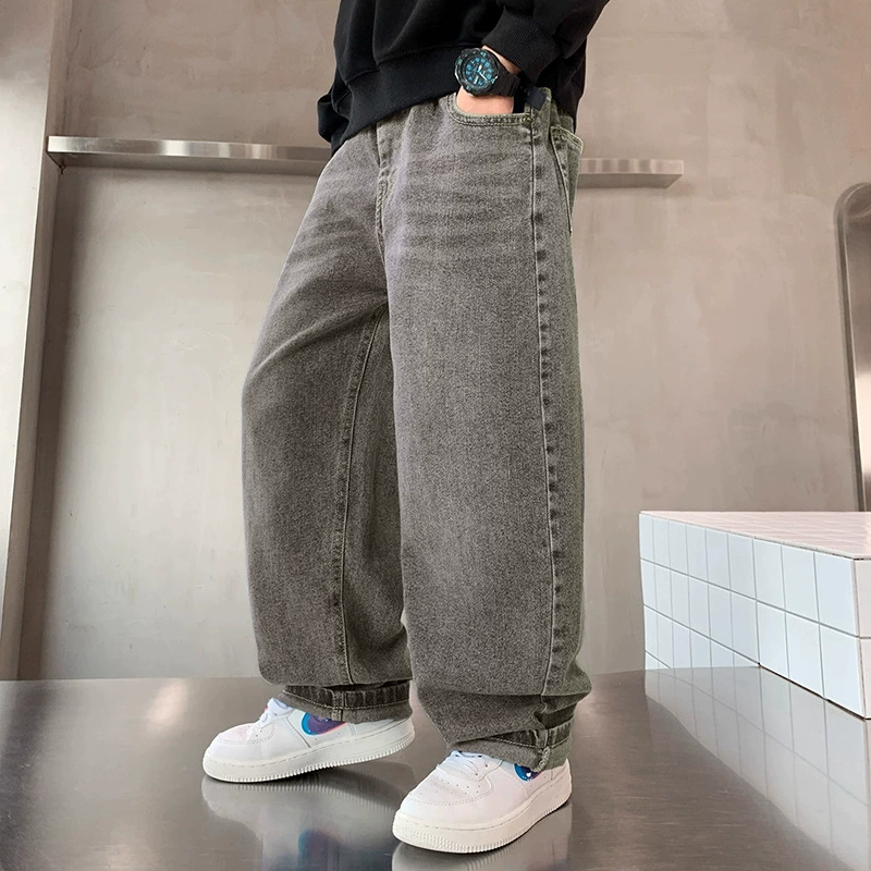 Boys autumn jeans — loose-fit fleece-lined winter trousers, multi-size 120–180 cm