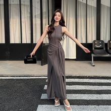 性感气质高级灰莫代尔背心连衣裙2025夏季新款名媛修身包臀长裙女