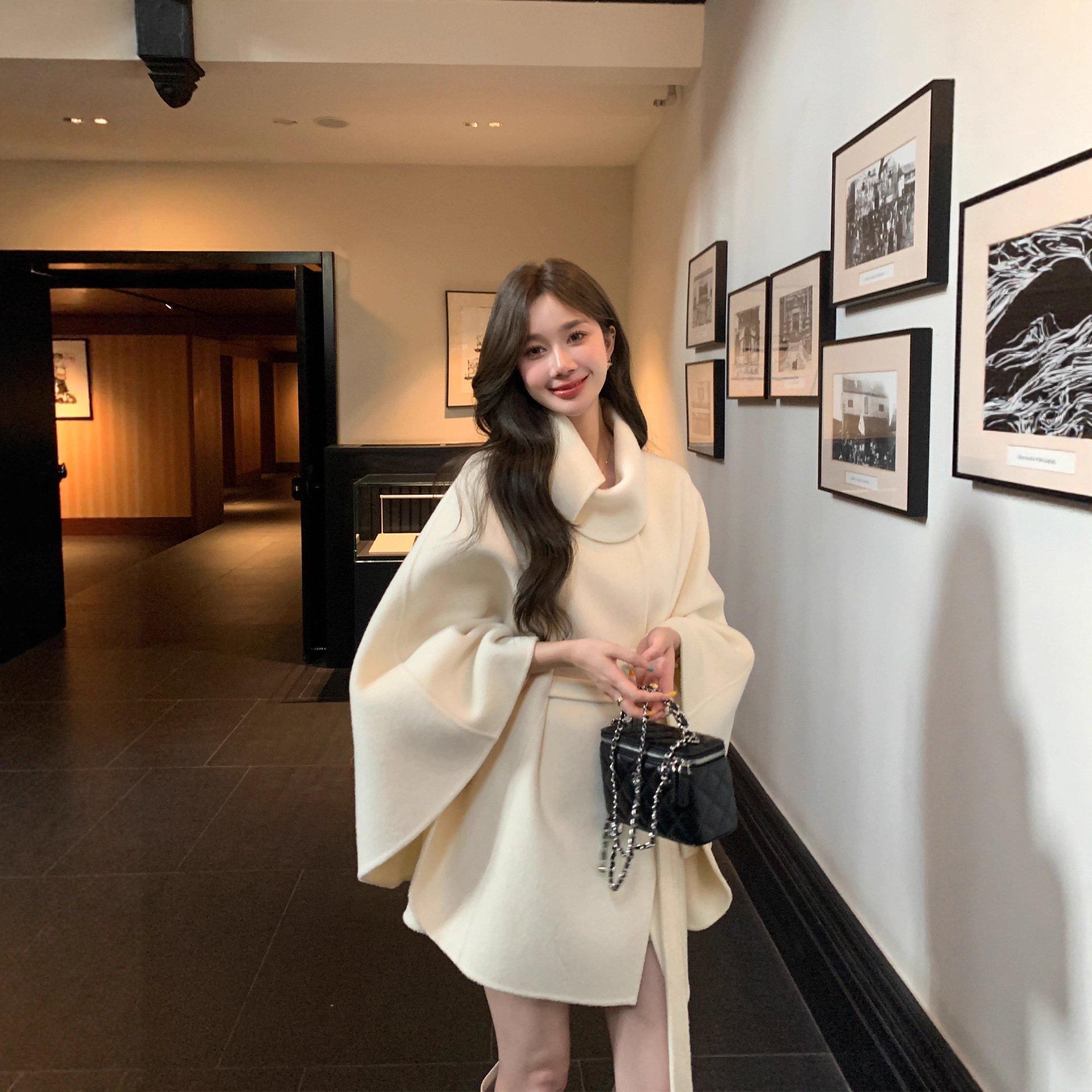 韩剧女主2025新款双面羊绒斗篷大衣女千金设计感全羊毛呢子外套冬