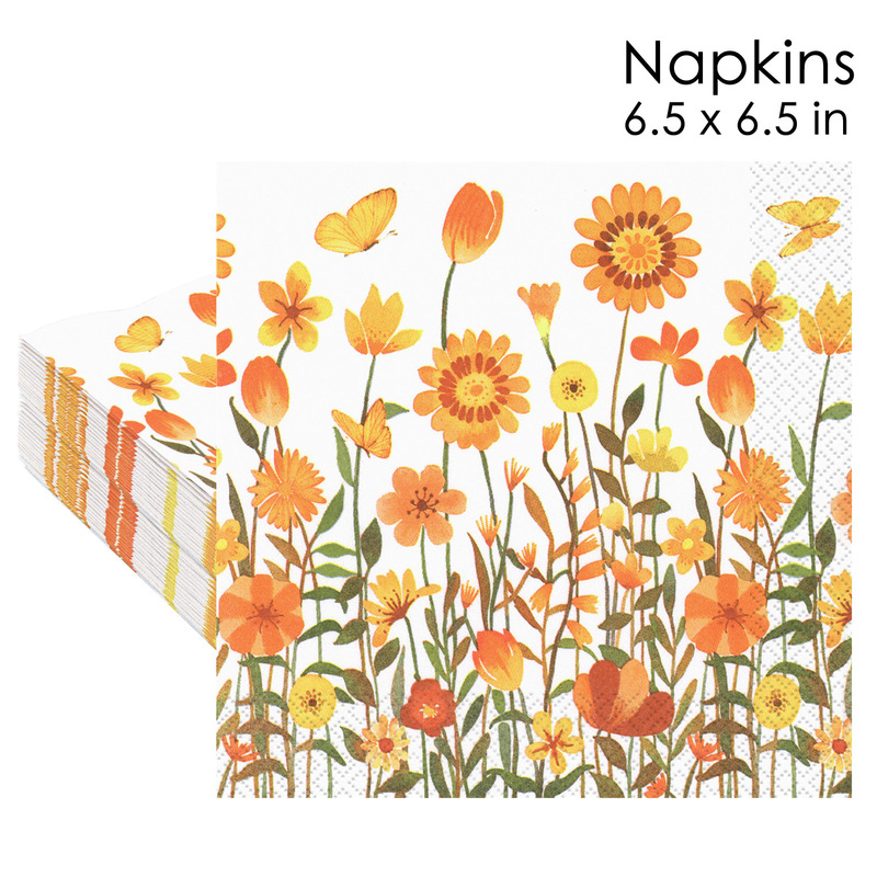 Jiuyi Cross-Border New Autum Flower Theme Butterfly Yellow Flower 33X33 Disposable Commercial Printed Tissue