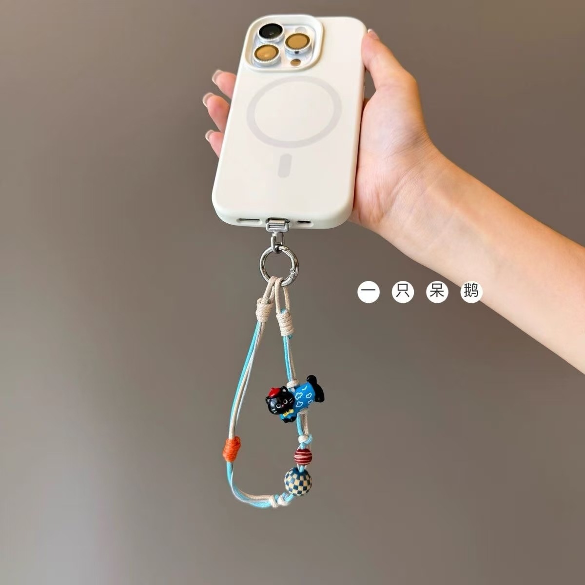 Blue and black 3D cat handmade original braided mobile phone lanyard, oil wax rope, anti-loss handbag, crossbody, neck strap, new style.