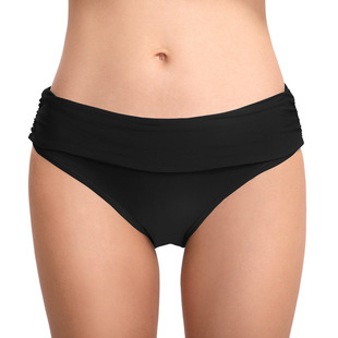 Manufacturer Wholesale Cross-Border European and American Sexy Elastic Hip Lift Pleated Swimming Trunks Solid Color Women's Briefs Beach Swimming Trunks