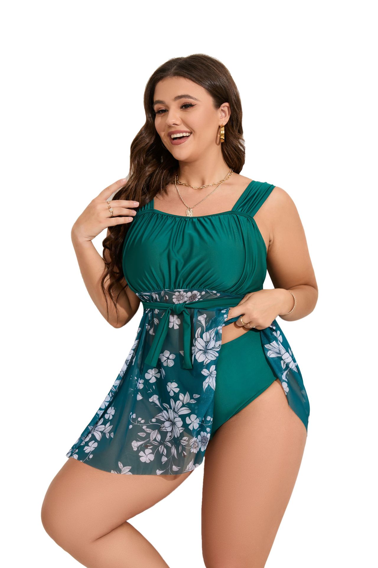 Solid Color, Flower Pattern Women's Solid Color Flower 2 Pieces Set Plus Size Swimwear Swimwear