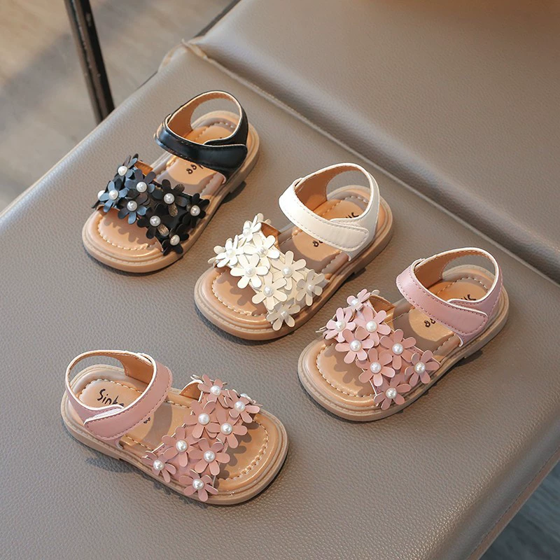 Summer fashionable sandals, children's universal footwear for princess, flowered, Korean style, soft sole