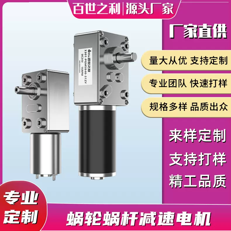 源头蜗轮蜗杆微型直流减速电机12V24V大扭矩自锁有刷无刷电机定制