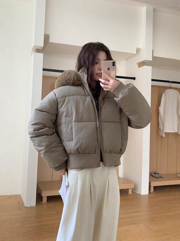 大毛领羽绒棉衣女加厚保暖2025冬季新款小个子面包服棉袄短款外套|undefined