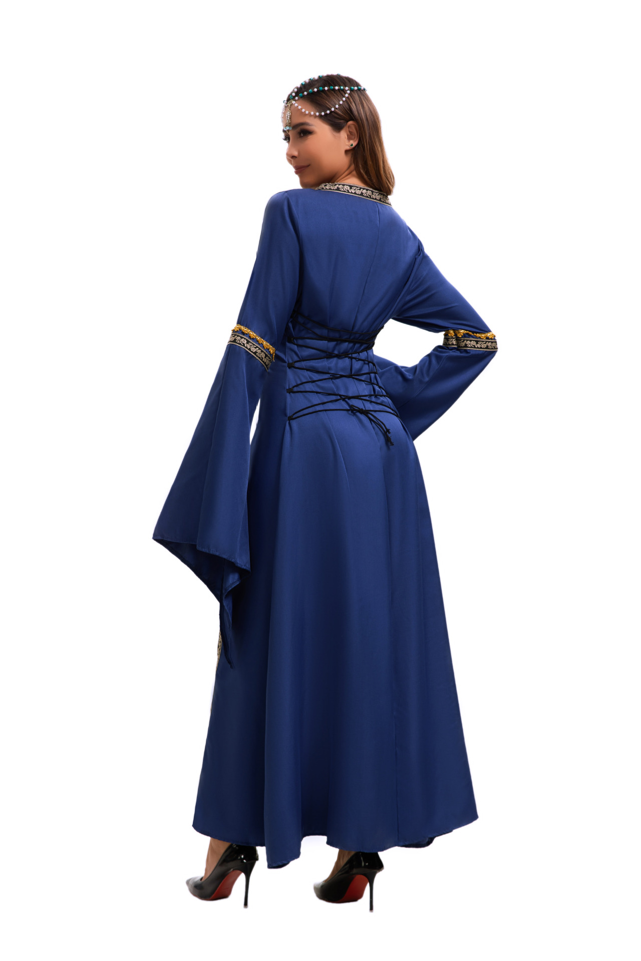 Robe longue de style européen et américain 2025, col carré, manches évasées, style gothique rétro, vêtements pour femmes, robe de cour médiévale_voghion.com
