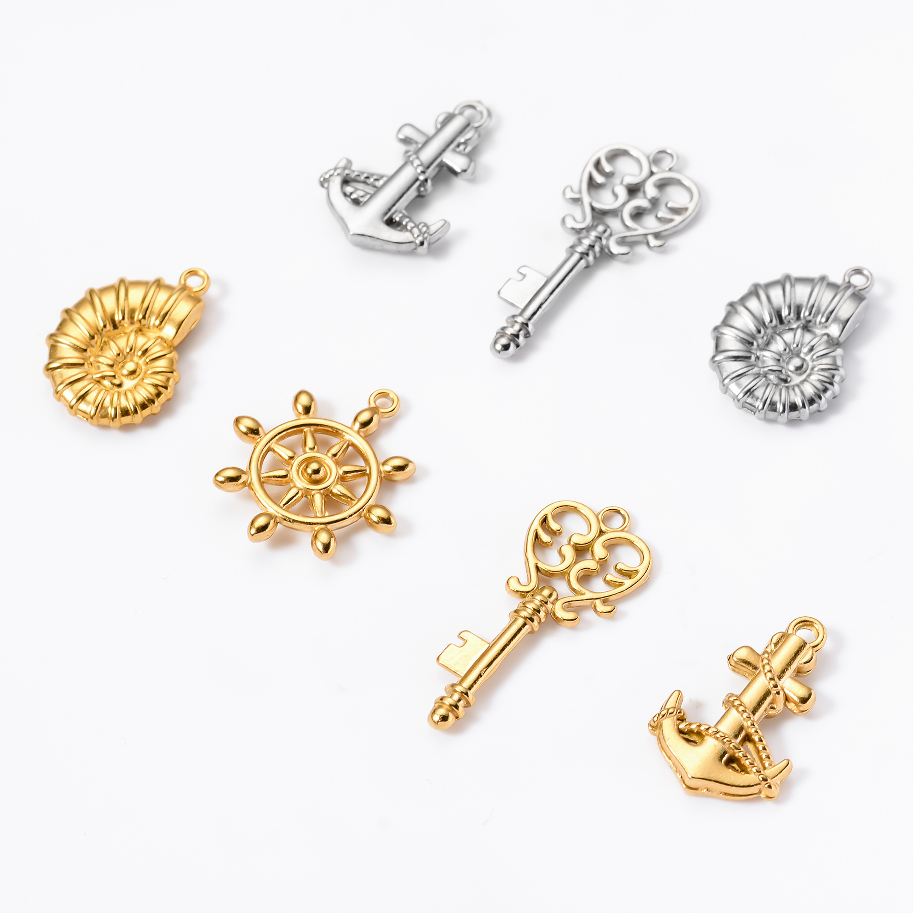 Conch, Anchor, Key Pattern Marine Style Style Plating Craft 5 PCS/Package 14*33mm 15 * 22mm 21 * 24mm 304 Stainless Steel Conch Anchor Key Pendant