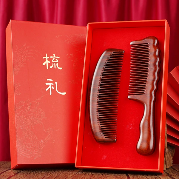 Plain moon comb + wavy handle comb - dragon pattern gift box set