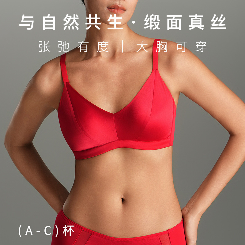 16mm Satin Mulberry Silk Wire-Free Breathable Simple High-End Pure Color Spring and Summer Bra