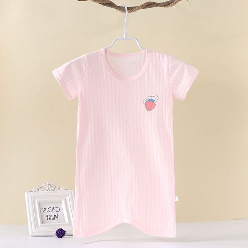 Children's summer thin short-sleeved one-piece pajamas, baby anti-cold, air-conditioned clothes, men's and women's nightgown, anti-kicking home clothes