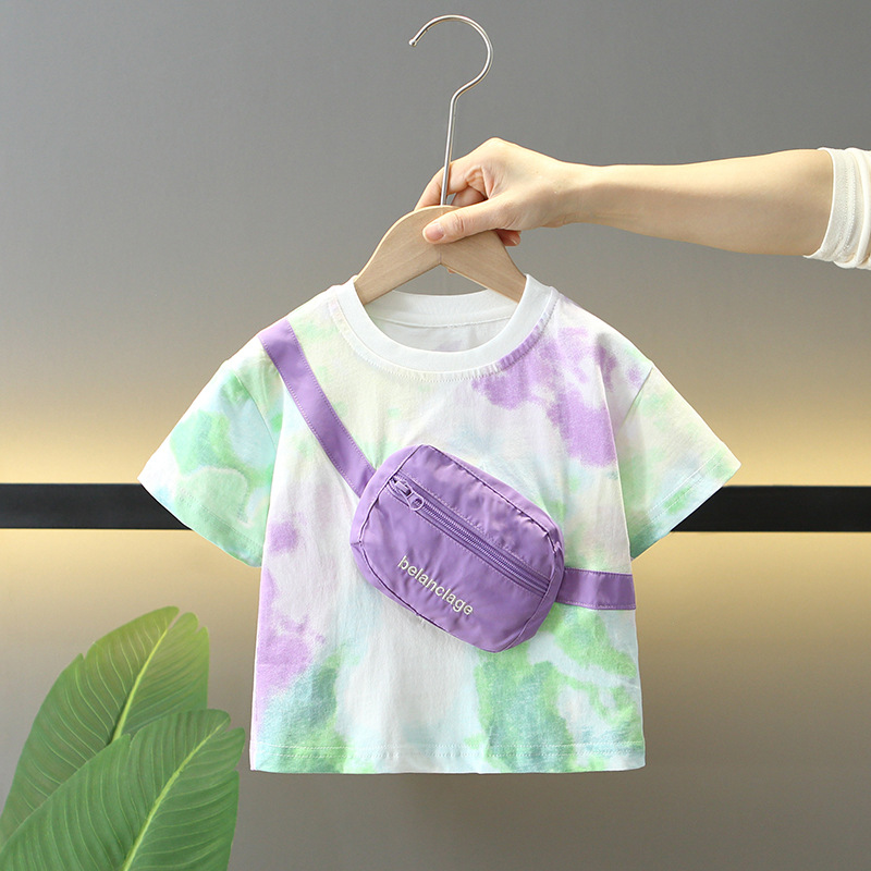 7817 Camiseta de verano para niños 2025 Nuevo estilo de verano para niños tie-dye camisa de media manga bebé ropa coreana de manga corta