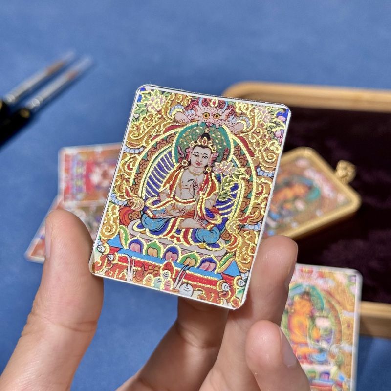 唐卡描金4*5半手绘画芯内心十二生肖八大守护神画布吊坠卡芯|undefined