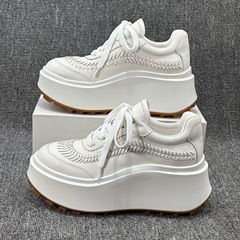 戚薇同款小白鞋增高8cm气质真皮厚底松糕小个子时尚休闲鞋老爹鞋