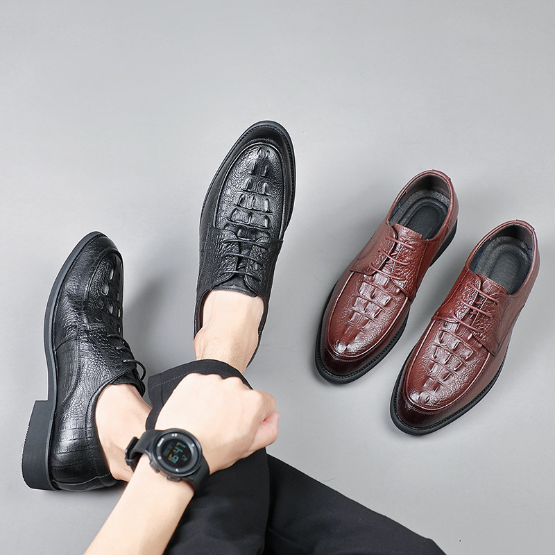 Primera capa de piel de vaca de los hombres zapatos de cuero casuales de negocios de cuero genuino cocodrilo Caballero señaló zapatos de los hombres británicos de una sola capa zapatos image 5