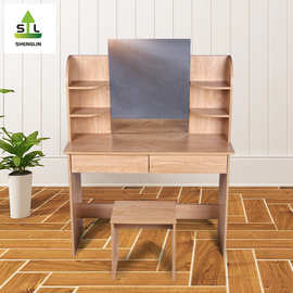 外贸款家用实木梳妆台镜翻盖化妆桌北欧简约橡木梳妆桌书桌