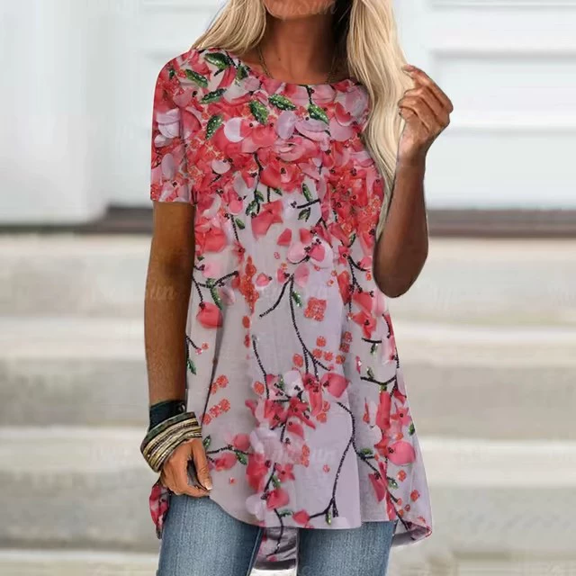 Модная женская футболка Летний топ с O-образным принтом повседневная футболка с короткими рукавами женская свободная уличная одежда повседневная женская одежда