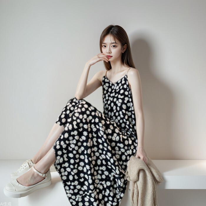 2024 Daisy Floral Chiffon dress Fairy Slimming Skirt Super Fairy Mori Style French Sling Girls' Skirt