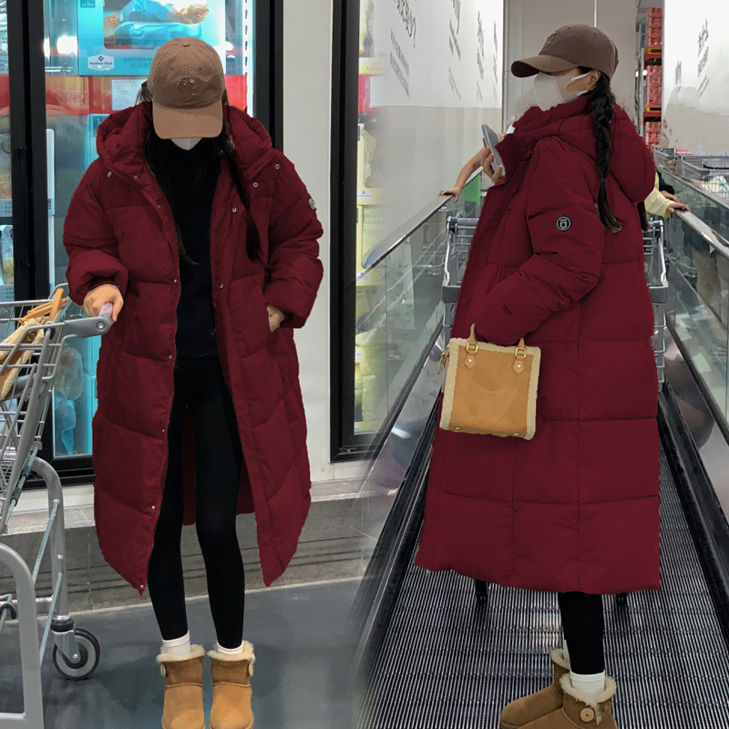 2025 新しい冬の女性のための膝上丈のロングダウンコットンコート韓国スタイルのゆったりとした厚いコットンコートとジャケットフード付きジャケット|undefined