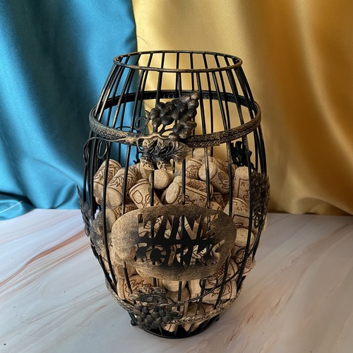 Red Wine Bottle Holder with Ironwork Storage Basket for Kitchen and Living Room, Antique Nordic Style Decorative Craft