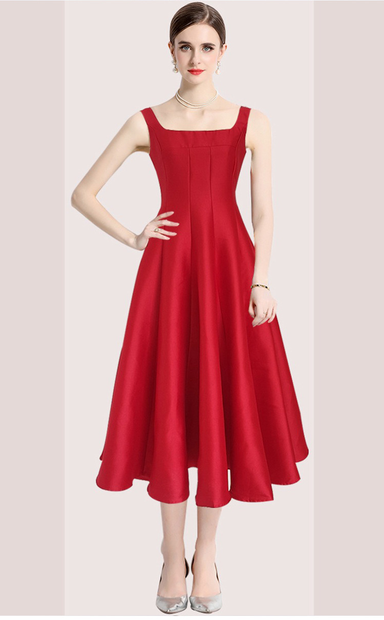 Đầm maxi nữ dây mảnh thắt eo phong cách Pháp thanh lịch — Champagne màu, màu thiên thanh, màu đen, màu hồng chi tiết 11