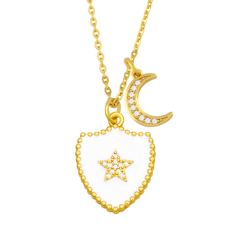 Hip-hop Double Shield Five-pointed Star Moon Pendant Necklace display picture 5