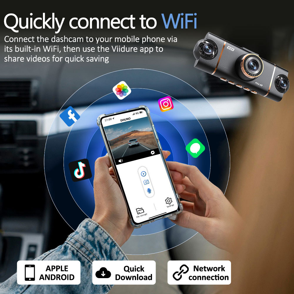 Cross-Border Hot Selling 1080P Four-Lens Driving Recorder, Four-Way Simultaneous Display and Recording, Wifi Infrared Night Vision Ultra-Thin Model