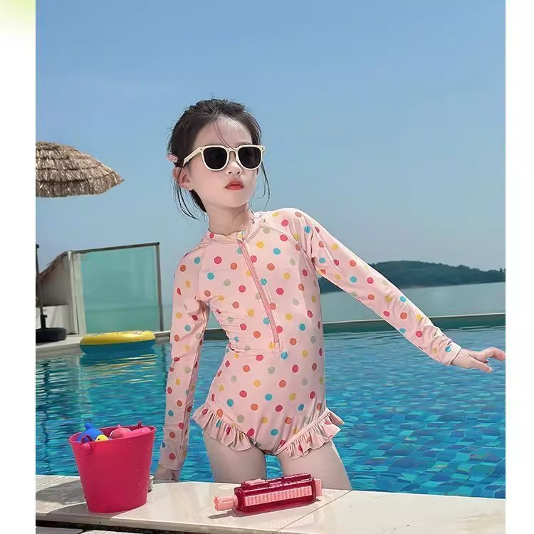 Girls' Swimsuit Long-Sleeved 2026 Stylish Long-Sleeved Sun Protection Clothing Kidsren's Beach Playwear Little Girl Bikini Swimsuit