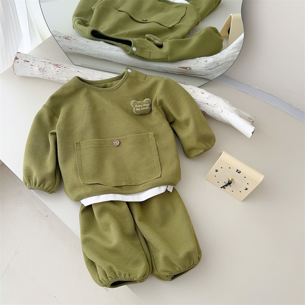 Ropa para niños coreanos, estilo de primavera y otoño, ropa de salida, suéter y pantalones de dos piezas, traje de bebé de cien días de luna llena