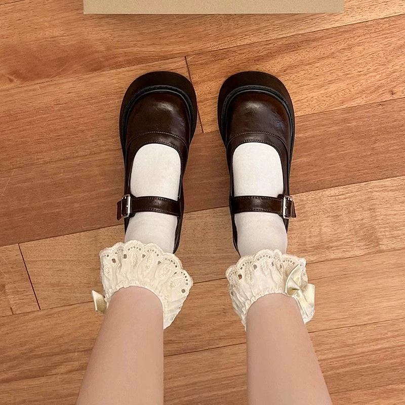 Коричневый винтажный французский увеличенный толстый подошв маленькие кожаные туфли женские 2024 новые весенние толстые каблуки Мэри Джейн